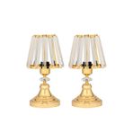 Art&Gift Gerçek Kristal Cam Başlık Gold Metal Gövdeli 2'li Yatak Odası Abajur İki Adet Gece Lambası