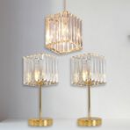 Art&Gift Metal Kristal Camlı Sarkıt Avize ve Abajur Seti Yatak Odası Abajur Salon Avize - Altın