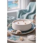 Art&Gift Okyanus Kokulu Dekoratif Beton Mum Yuvarlak Yatay Form Üç Fitilli Mum 250 gr - Beyaz - 1