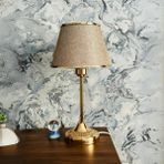 Art&Gift Royal Gold Metal Ayaklı Abajur Kumbeji Altın Şeritli Kumaş Başlık Yatak Odası Abajur Salon Masa Lambası - Kumsal