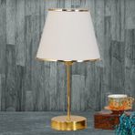 Art&Gift Star Gold Ayaklı Abajur Şeritli Krem Kumaş Başlık Yatak Odası Salon Masa Lambası - Krem - Altın