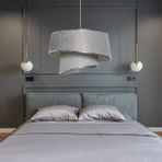 Art&Gift Stil Asitmetrik Pasta Avize Gri Kırçıl Kumaş Gümüş Şeritli Yatak Odası Salon Sarkıt - Gri - Gümüş