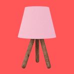 Art&Gift Üç Ayaklı Ahşap Abajur Pembe Kumaş Başlık Yatak Odası Çocuk Odası Masa Lambası