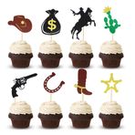 Arthsdite 24 adet kovboy Cupcake Toppers at ayakkabısı kovboy şapkaları bot Cupcake seçtikleri yıldız silah kaktüs Cupcake seçtikleri batı temalı bebek duş doğum günü partisi pasta süslemeleri