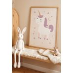 Artiera Büyülü Beyaz Unicorn - Doğal Ahşap Çerçeveli Çocuk ve Bebek Odası Tablosu - 50 x 70 - Ahşap - Bej
