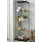 Artinoks Cam Siyah 3 Raflı Sade Kapaklı Düzenleyici Banyo Dolabı Çok Amaçlı Lavabo Malzeme Dolap Havluluk Organizer