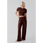 Artış Collection Kısa Kollu Crop Bol Paça Esnek Viskoz Pijama Takım 17216 - Koyu Kahve - XL