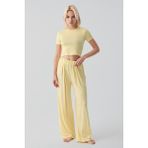 Artış Collection Kısa Kollu Crop Bol Paça Esnek Viskoz Pijama Takım 17216 - Sarı