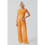 Artış Collection Kısa Kollu Crop Bol Paça Esnek Viskoz Pijama Takım 17216 - Turuncu