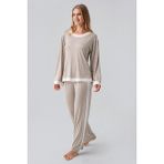 Artış Collection Uzun Kollu Basic Esnek Viskoz Pijama Takım 18209 - Bej Melanj