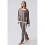 Artış Collection Uzun Kollu Basic Esnek Viskoz Pijama Takım 18209 - Vizon