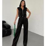 Artıstıc lıfe Kadın Alt Üst Takım, Siyah, Fermuarlı Kolsuz Crop Top ve Bol Paça Pantolon
