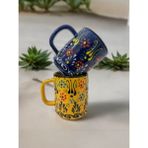 Artistic Quality Dekoratif Çini Işlemeli Büyük Kupa, Duble Kahve Fincanı, Ayran Bardağı, Meşrubat Bardağı 2 Adet - Sarı - Lacivert