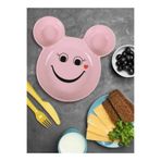Artistic Quality Eğlenceli Çocuk Gülen Yüz Emojili Mama, Yemek, Kahvaltı ve Pasta Tabağı 1 Adet Pembe