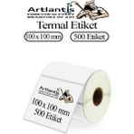 Artlantis 100X100 mm Barkod Etiketi Yapışkanlı 1 Adet Rulo Etiket Termal Barkot Terazi Etiketi 500 Lü Barkod Yazıcılara 10X10CM