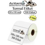 Artlantis 100X100 mm Barkod Etiketi Yapışkanlı 6 Adet Rulo Etiket Termal Barkot Terazi Etiketi 500 Lü Barkod Yazıcılara 10X10CM