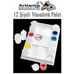 Artlantis 12 li Şişeli Boya Palet Kabı 1 Paket Kapaklı Şişe Resim Paleti Godeli Sanatsal Plastik Palet ve Sakl