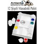 Artlantis 12 Li Şişeli Boya Palet Kabı 1 Paket Kapaklı Şişe Resim Paleti Godeli Sanatsal Plastik Palet ve Saklama Kabları Akrilik - 12 Şişeli - Beyaz