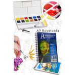 Artlantis 12 Renk Tablet Sulu Boya ve A5 Telli Suluboya Bloğu Kağıdı A5 210gr 20 Yaprak İnce Dokulu Taş Suluboya Plastik Kutulu