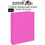 Artlantis 2 Halkalı Klasör 1 Adet A4 Pvc Öğrenci ve Ofis Tipi Evrak Sunum Talebe Klasörü Iç Cepli Otomatik Mekanizmalı Büro Okul - Pembe