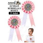 Artlantis 23 Nisan Kurdelalı Rozet 2 Adet Pembe Beyaz Yaka Rozeti Çocuk Bayram Etkinlik 15 Cm Kokart