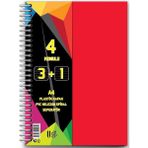 Artlantis 3 + 1 Ayraçlı Defter 4 Konulu 100 Yaprak 1 Adet 3 Kareli 1 Çizgili Spralli Plastik Kapak Seperatörlü - Kırmızı - Standart