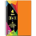 Artlantis 3 + 1 Ayraçlı Defter 4 Konulu 100 Yaprak 1 Adet 3 Kareli 1 Çizgili Spralli Plastik Kapak Seperatörlü - Turuncu - Standart