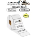 Artlantis 30X50 mm Barkod Etiketi Yapışkanlı 6 Adet Rulo Etiket Termal Barkot Terazi Etiketi 1000 Li Barkod Yazıcılarına Uyumludur