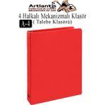 Artlantis 4 Halkalı Klasör 1 Adet A4 Pvc Öğrenci ve Ofis Tipi Evrak Sunum Klasörü Iç Cepli Otomatik Mekanizmalı Büro Okul Arşivle - Kırmızı