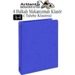 Artlantis 4 Halkalı Klasör 1 Adet A4 Pvc Öğrenci ve Ofis Tipi Evrak Sunum Klasörü Iç Cepli Otomatik Mekanizmalı Büro Okul Arşivle - Mavi
