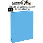 Artlantis 4 Halkalı Klasör 1 Adet A5 Pvc Öğrenci ve Ofis Tipi Evrak Sunum Klasörü Iç Cepli Otomatik Mekanizmalı Büro Okul Arşivle - Açık Mavi