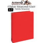 Artlantis 4 Halkalı Klasör 1 Adet A5 Pvc Öğrenci ve Ofis Tipi Evrak Sunum Klasörü Iç Cepli Otomatik Mekanizmalı Büro Okul Arşivle - Kırmızı