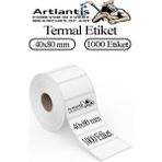 Artlantis 40X80 mm Barkod Etiketi Yapışkanlı 1 Adet Rulo Etiket Termal Barkot Terazi Etiketi 1000 Li Barkod Yazıcılarına Uyumludur
