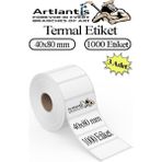 Artlantis 40X80 mm Barkod Etiketi Yapışkanlı 3 Adet Rulo Etiket Termal Barkot Terazi Etiketi 1000 Li Barkod Yazıcılarına Uyumludur
