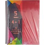 Artlantis 5 Konulu 125 Yaprak 4 Kareli + 1 Çizgili Plastik Kapak Seperatörlü Kırmızı Spiralli Defter