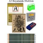 Artlantis A3 Kraft Eskiz Defteri Spiralli 50 Yaprak Karakalem Çizim Seti Hamur Silgi Fatih Dereceli Kalem Hobi Tasarım Seti Telli - Standart