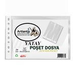 Artlantis A3 Poşet Dosya Yatay 20 li Şeffaf Föy Dosya 1 Paket Ofis Okul Büro Kenarı Delikli Poşet Dosya