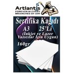 Artlantis A3 Sertifika Kağıdı Kalın 25 Adet Gramajlı Fotokopi Kağıdı 160 gr Tüm Yazıcılara Uyumlu 29.7x42 cm Kalın Baskı Kağıdı