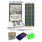 Artlantis A4 120 Gr Eskiz Defteri Telli 7 Adet Dereceli Kalem Çizim Seti Pastel Dağıtma Silgi Karakalem Eskiz Seti Kalemtraş