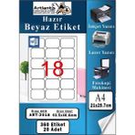 Artlantis A4 18 Li Hazır Etiket 63.5X46.6 mm 20 Sayfa 1 Paket Kendinden Yapışkanlı Fotokopi Lazer Inkjet Kağıdı Yazıcılar Için - Standart