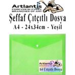 Artlantis A4 Çıtçıtlı Dosya Şeffaf Renkli Zarf Dosya 1 Adet Çıt Çıtlı Dosya Su Geçirmez 100 Yaprak Kapasite - Yeşil
