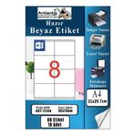 Artlantis A4 Hazır Etiket 105x70 mm 10 Sayfa 1 Paket 8 li Kendinden Yapışkanlı Fotokopi Lazer İnkjet Kağıdı Ya
