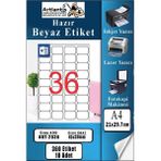 Artlantis A4 Hazır Etiket 45X30 mm 10 Sayfa 1 Paket 36 Lı Kendinden Yapışkanlı Fotokopi Lazer Inkjet Kağıdı Yazıcılar Için Uyumlu - Standart