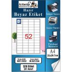 Artlantis A4 Hazır Etiket 46.4X21.2 mm 10 Sayfa 1 Paket 52 Li Kendinden Yapışkanlı Fotokopi Lazer Inkjet Kağıdı Yazıcılar Için Uyumlu