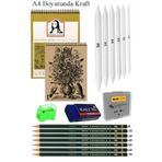 Artlantis A4 Kraft Eskiz Defteri Spiralli 50 Yaprak Karakalem Çizim Seti Gölgelendirme Kalemi Hamur Silgi Fati