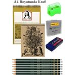 Artlantis A4 Kraft Eskiz Defteri Spiralli 50 Yaprak Karakalem Çizim Seti Hamur Silgi Fatih Dereceli Kalem Hobi Tasarım Seti Telli - Standart