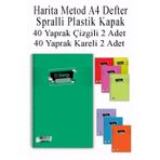 Artlantis A4 Okul Defteri Spiralli Plastik Kapak 40 Yaprak Çizgili 2 Adet ve 40 Yaprak Kareli 2 Adet Spralli Harita Metod