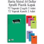 Artlantis A4 Okul Defteri Spiralli Plastik Kapak 72 Yaprak Çizgili 2 Adet ve 72 Yaprak Kareli 2 Adet Spralli Harita Metod - Renkli - Standart