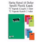 Artlantis A4 Okul Defteri Spiralli Plastik Kapak 72 Yaprak Çizgili 2 Adet ve 72 Yaprak Kareli 2 Adet Spralli Harita Metod