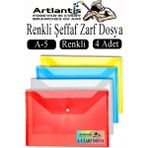 Artlantis A5 Çıtçıtlı Dosya Şeffaf Renkli Zarf Dosya 4 Renk 17X22 cm Çıt Çıtlı Dosya Su Geçirmez 50 Yaprak Kapasiteli - Çok Renkli